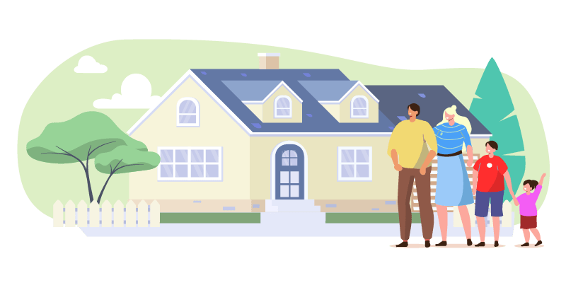 illustration of couple in front of house